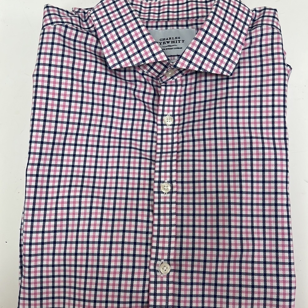Charles Tyrwhitt Non Iron Extra Slim Fit Long Sleeve Mens Shirt 17.5 Like New